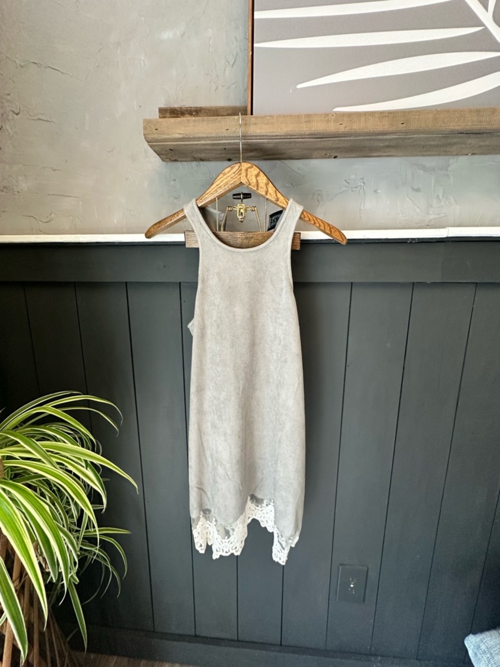 Hologram Grey Racerback White Lace‎ Zip Back Suede-Like Dress Medium M